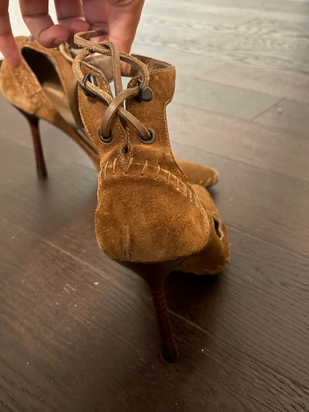 Gucci Brown Suede Pointed-Toe Lace-Up Stiletto Pumps - Picture 3 of 8